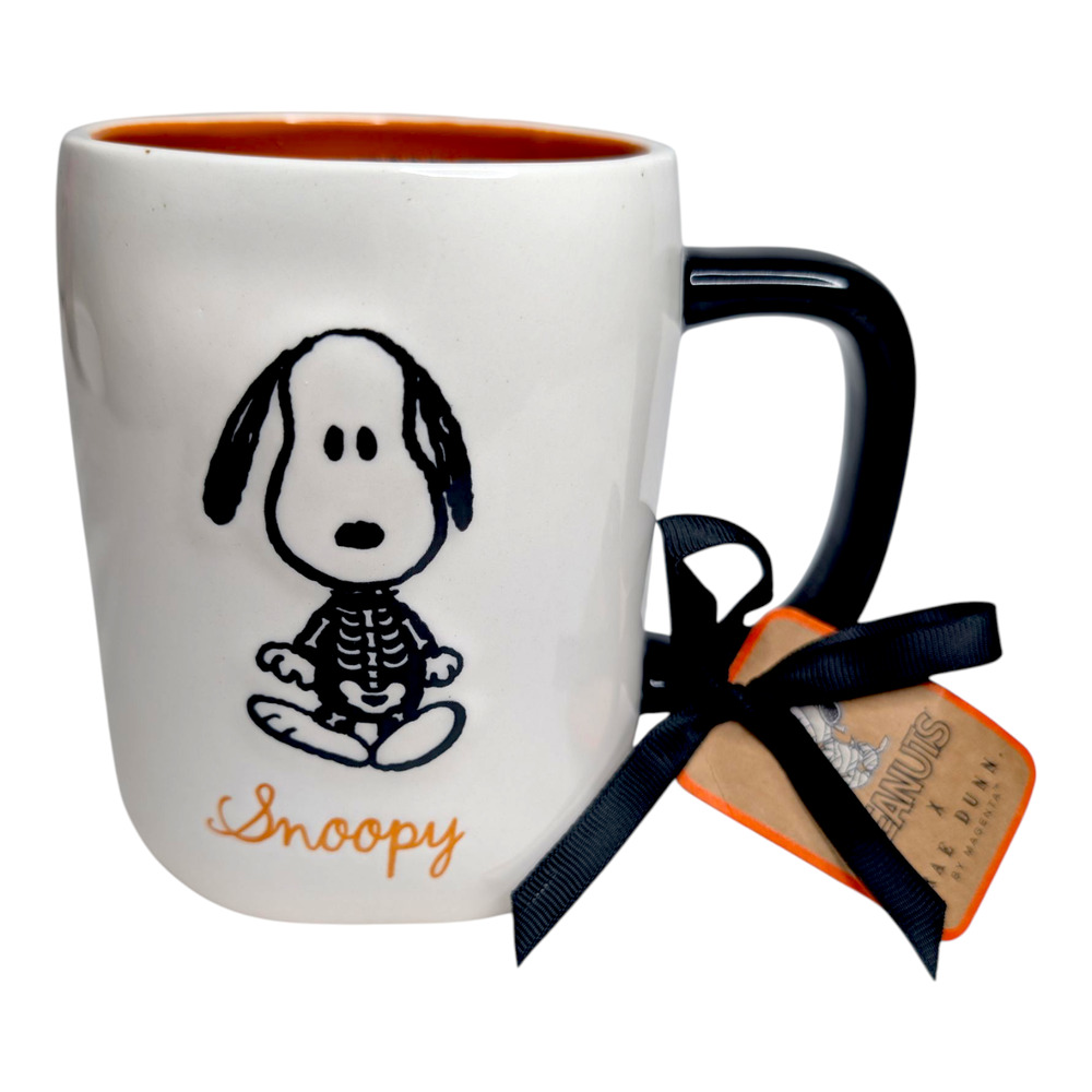 Peanuts x Rae Dunn Snoopy Mummy‎ Halloween White Orange Black Ceramic Mug New